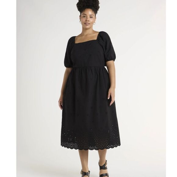 Time & Tru Navy Eyelet Midi Dress Sz 4X - Picture 1 of 5